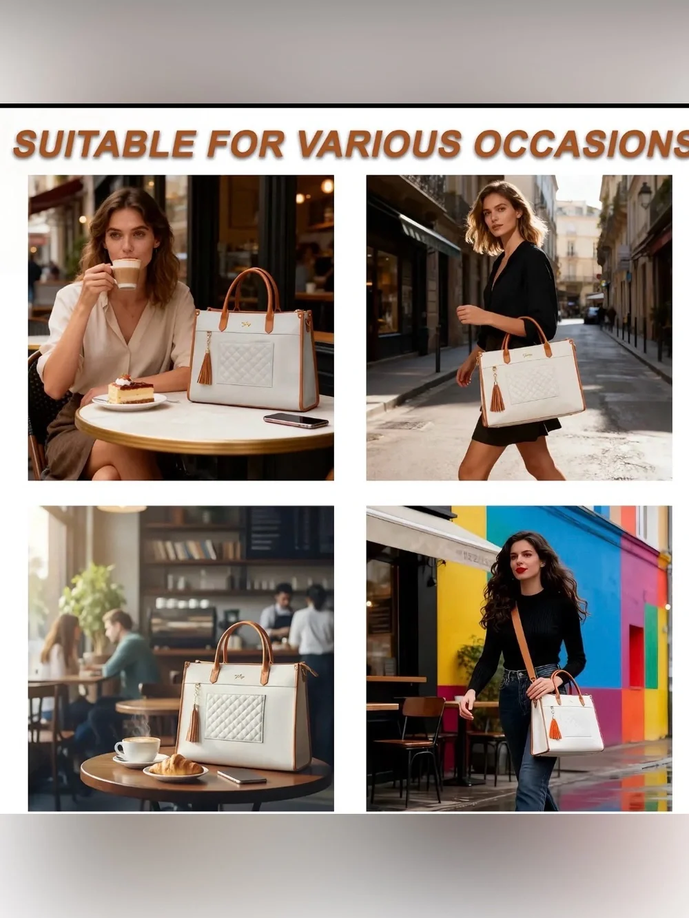 TOKOJO Luxury Quilted Laptop Tote Bag with Small Clutch